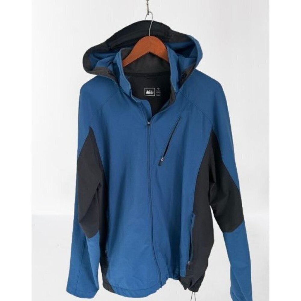 REI Full Zip Jacket Hood Water Resistant Outdoor Color-block Size Large